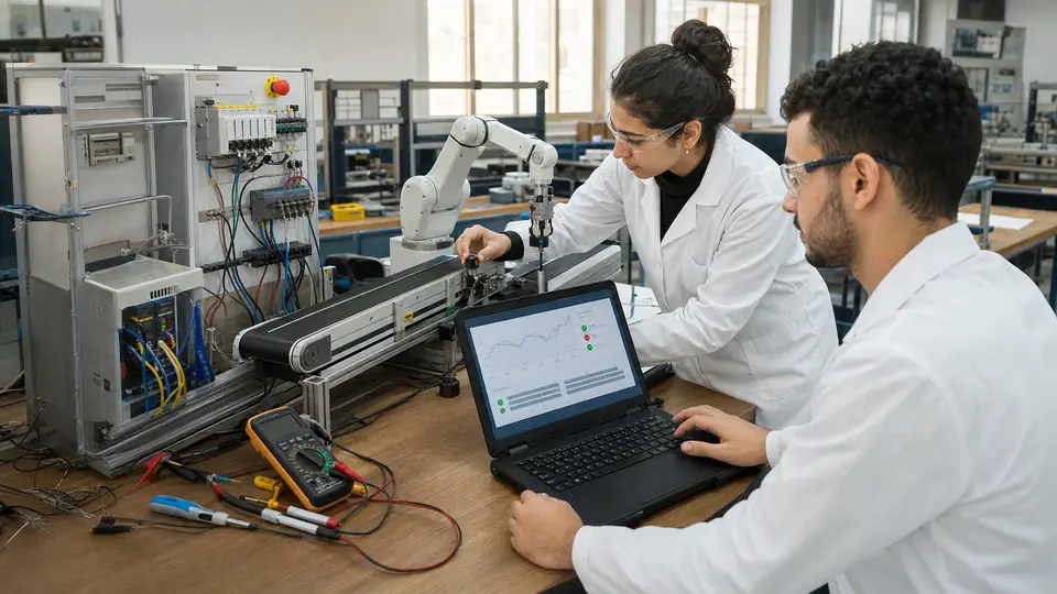 Étudiants en ingénierie travaillant dans un laboratoire académique.